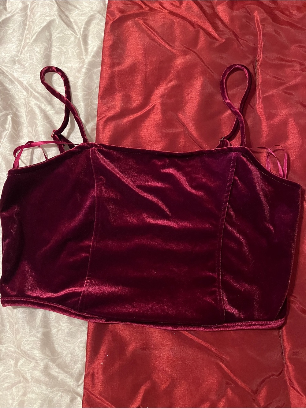 Velvet Burgundy Cropped Cami Top - Women
